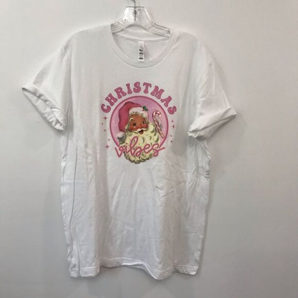 Christmas Graphic Tshirt Vintage Santa Christmas Vibes Short Sleeve Shirt NWT - Picture 1 of 2